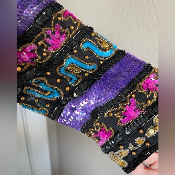 Vintage Sequin Jacket Tait Mate Women’s Black Purple Pink Blue Gold 100% Silk - Picture 4 of 5